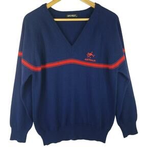 Vintage Bromley Australia Sweater Womens US 14 Blue Pure Wool Jumper Embroidered